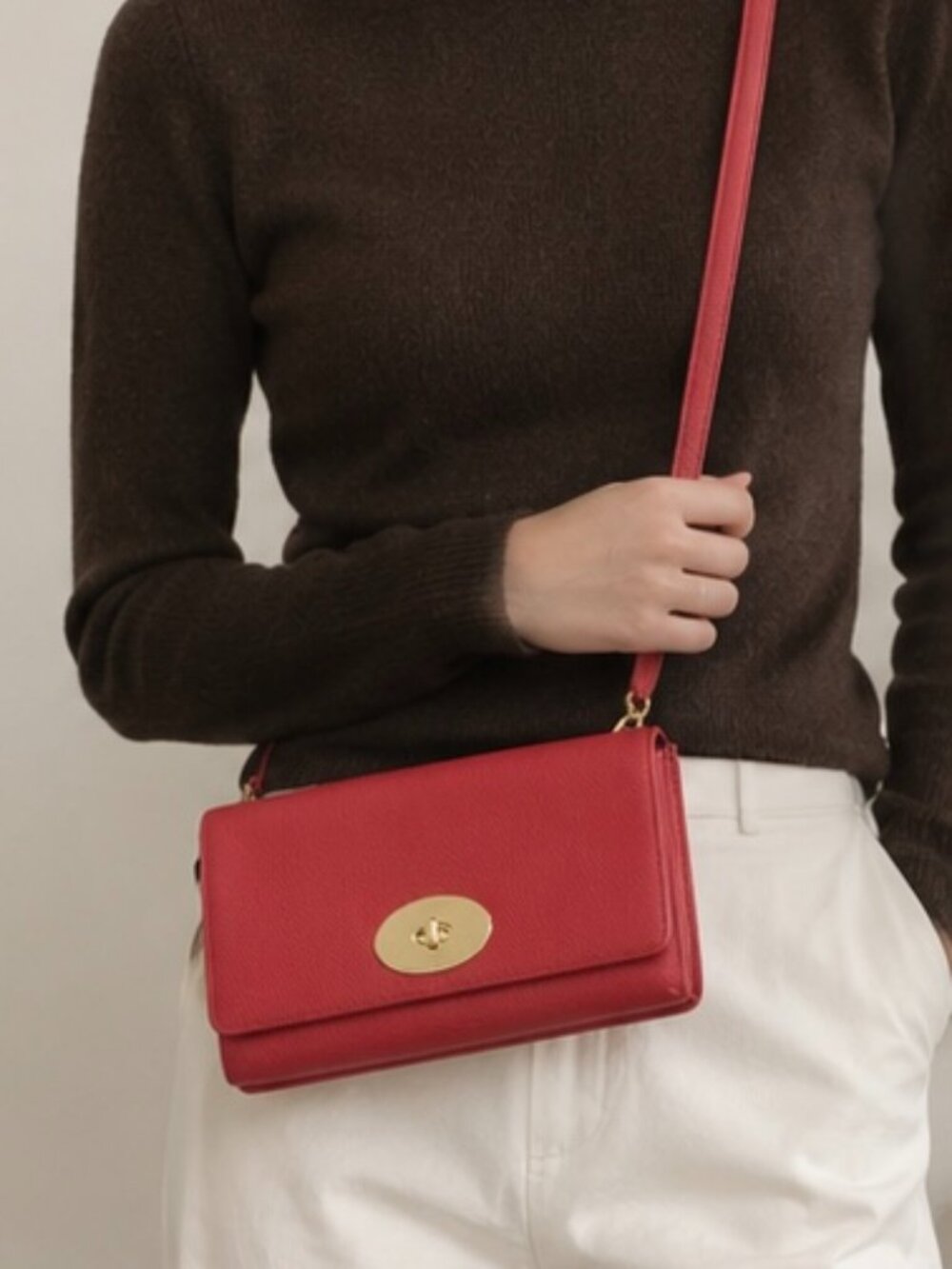 Coach Crossgrain Leather Silver Chain Strap Coral Orange Mini Crossbody Bag